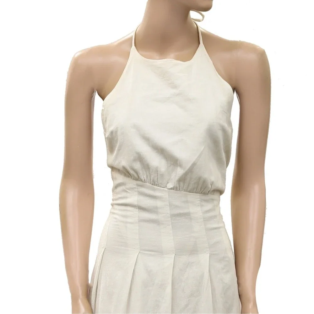 Free People Free Est Made For Me Midi Dress Halter Smocked Cotton White M 289017